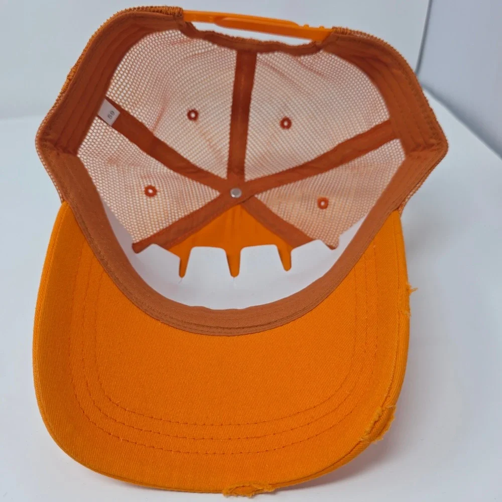 Trucker Hat OS Distressed Mesh Back Cotton Snapback Orange